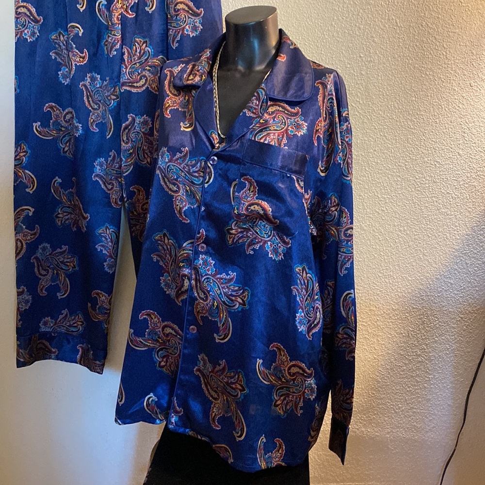 London Navy Blue Beautiful Paisley Design Pajamas Pants Set - Picture 4 of 15